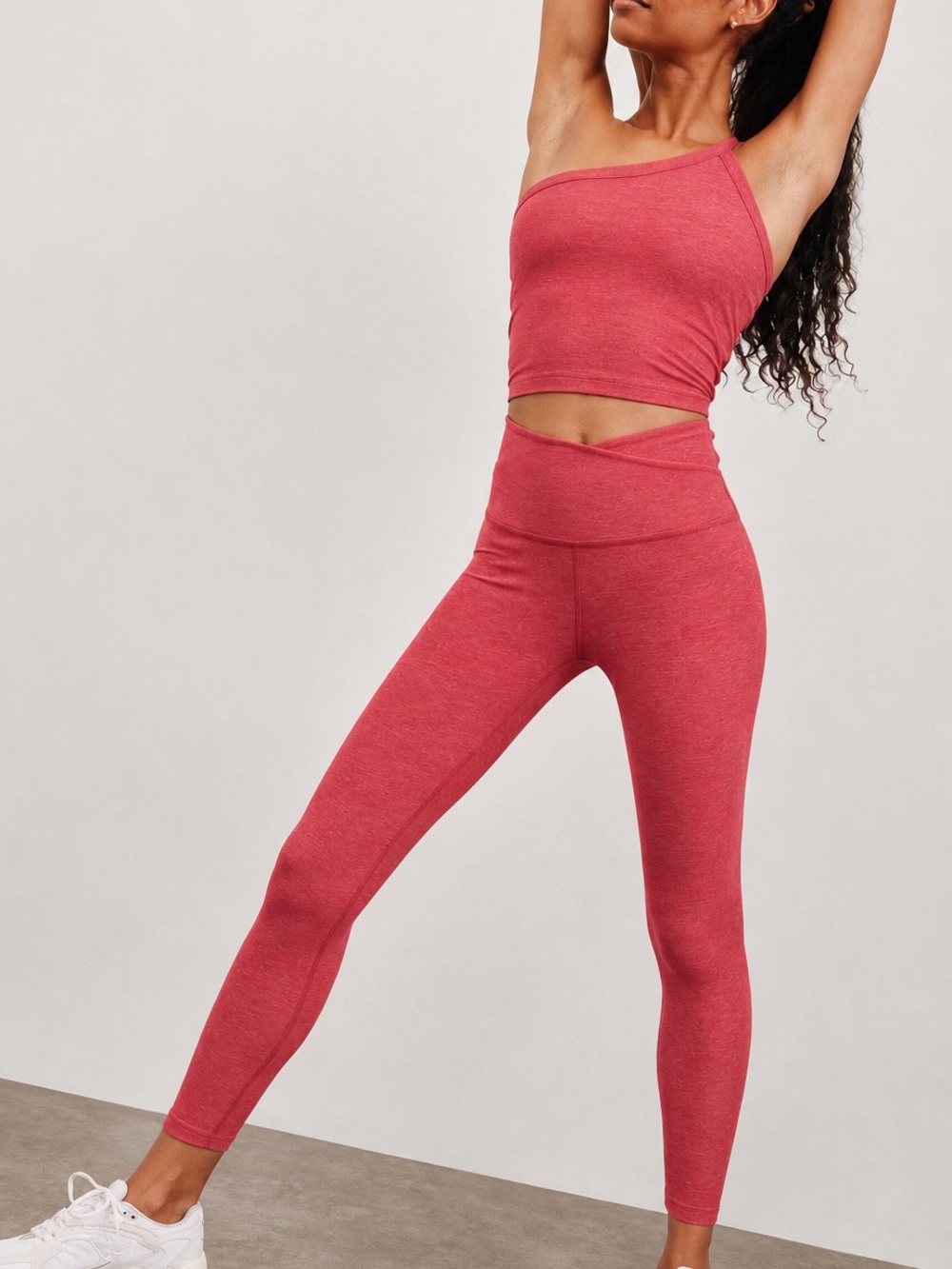 Beyond Yoga Leggings Size Medium Crossover Waistband Pinky Red Pickleball Gym